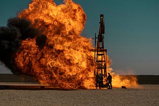 Oil-rig fire scene from Landman